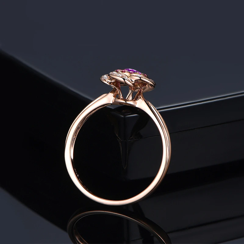 AINUOSHI натуральный аметист Цветок Кольцо 0.5ct Круглый драгоценный камень помолвка для женщин ювелирные изделия розовое золото цвет кольцо из стерлингового серебра 925