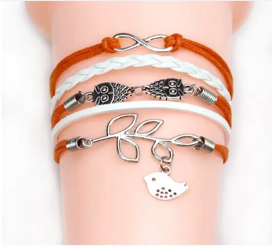 3 шт. бесконечности браслет ручной работы кожа старинные шарм воск шнур модные