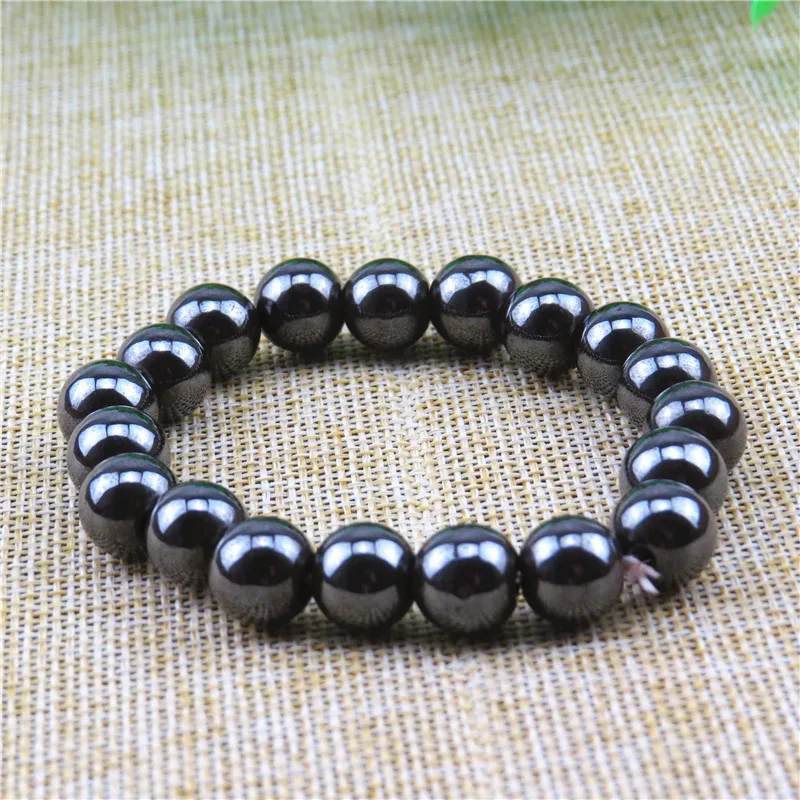 Health Care Hematite Stretch magnetic Bracelet femme Weight Loss Round Black Stone Therapy Magnetic Bracelets For Women Men | Украшения и