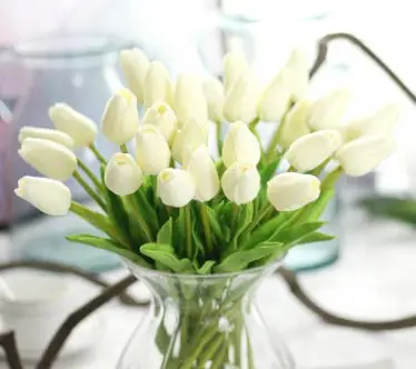 Milk white 5 шт./лот, искусственные цветы, тюльпаны, искусственный букет, искусственный шелк, тюльпаны для дома Свадебные Декоративные цветы и венки - Цвет: Milk white