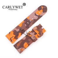 carlywet 24mm camo orange waterproof silicone rubber replacement wrist watch band strap belt without buckle for luminor