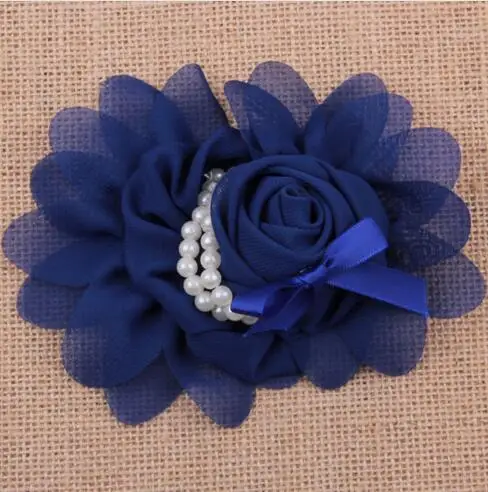 

Satin Ribbon Ruffled pearl chiffon rose Flowers For DIY craft girl Baby Flower Headbands Baby Photography Props YH476