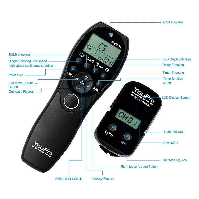 YouPro YP-870II L1 2 4G беспроводной пульт дистанционного управления ЖК-Таймер спуска