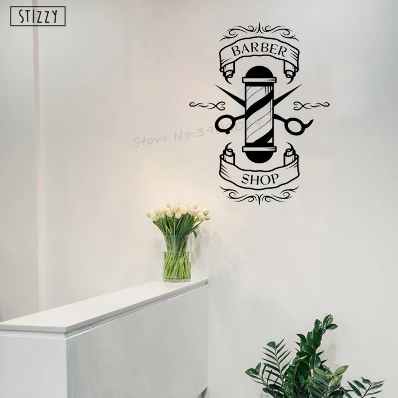 Настенная Наклейка stizzy Barbershop салонный винил для волос стикер на стену ножницы