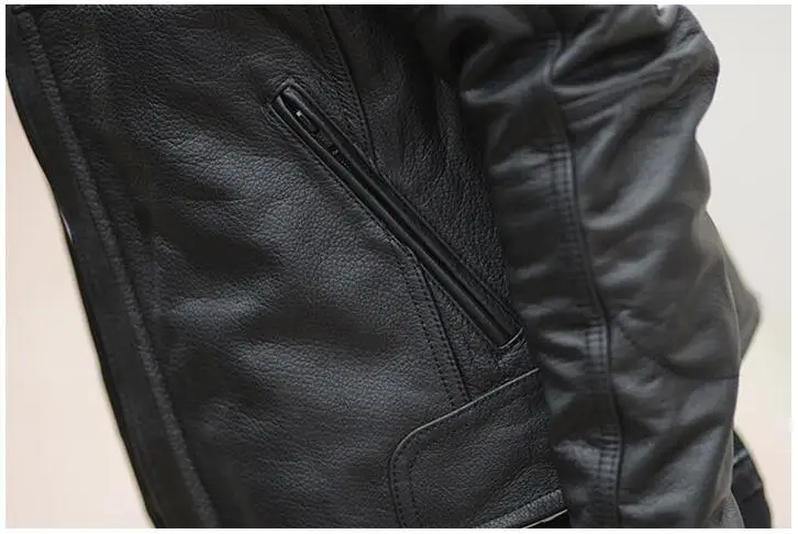 Черная Мужская короткая Байкерская кожаная куртка из натуральной толстой воловьей кожи размера плюс XXXL приталенная мотоциклетная куртка для России