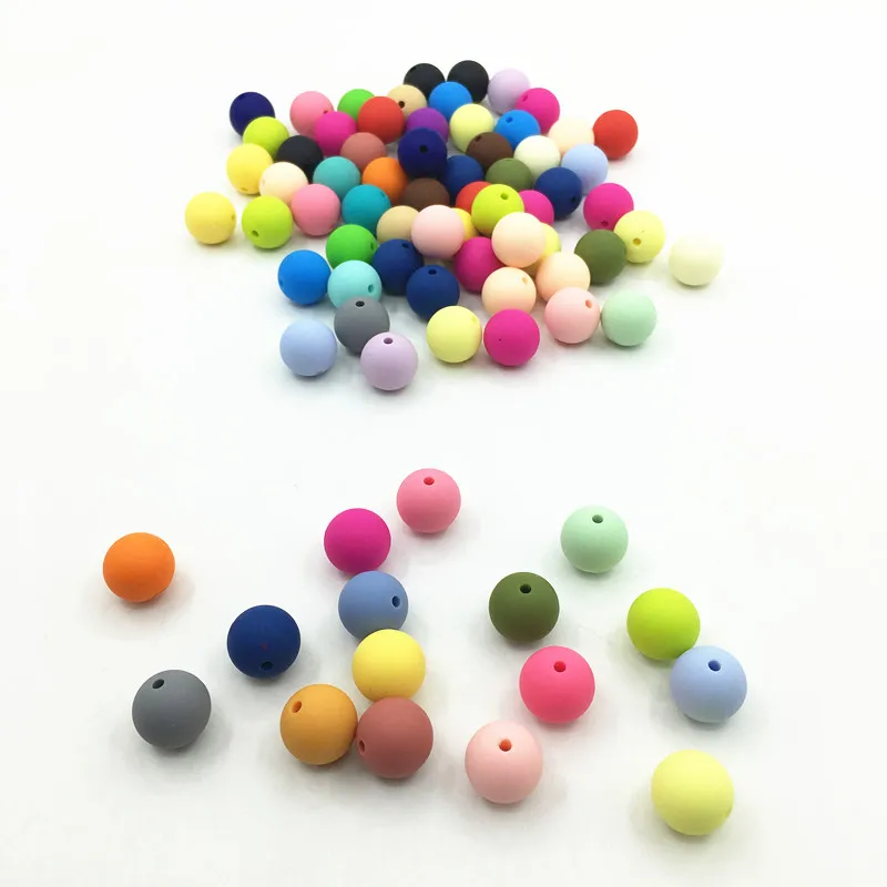20 шт./лот силиконовый бисер ребенок прорезывание зубов Beads-40colors-10 мм/12 мм/15 мм безопасный пищевой прорезывание зубов жеванные круглые силиконовые бусы