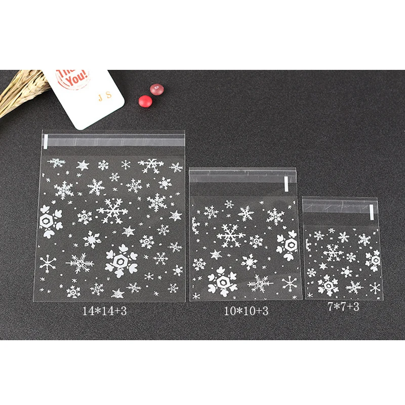 100 шт./компл. самоклеящаяся упаковочная сумка с рисунком снежинок Рождественская