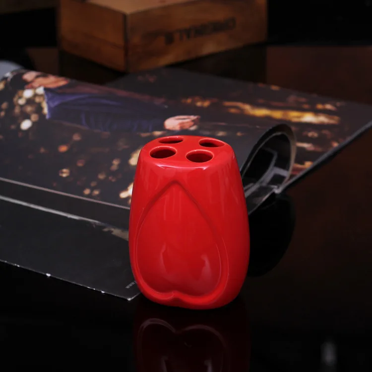 Красный глянцевый любовь пять частей керамической ванной набор аксессуаров для