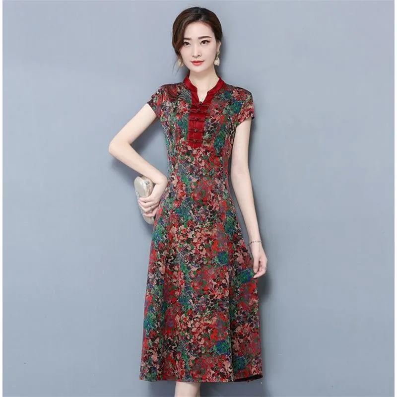 Женское платье из искусственного шелка с винтажным принтом|silk dress|mulberry silk dressdress