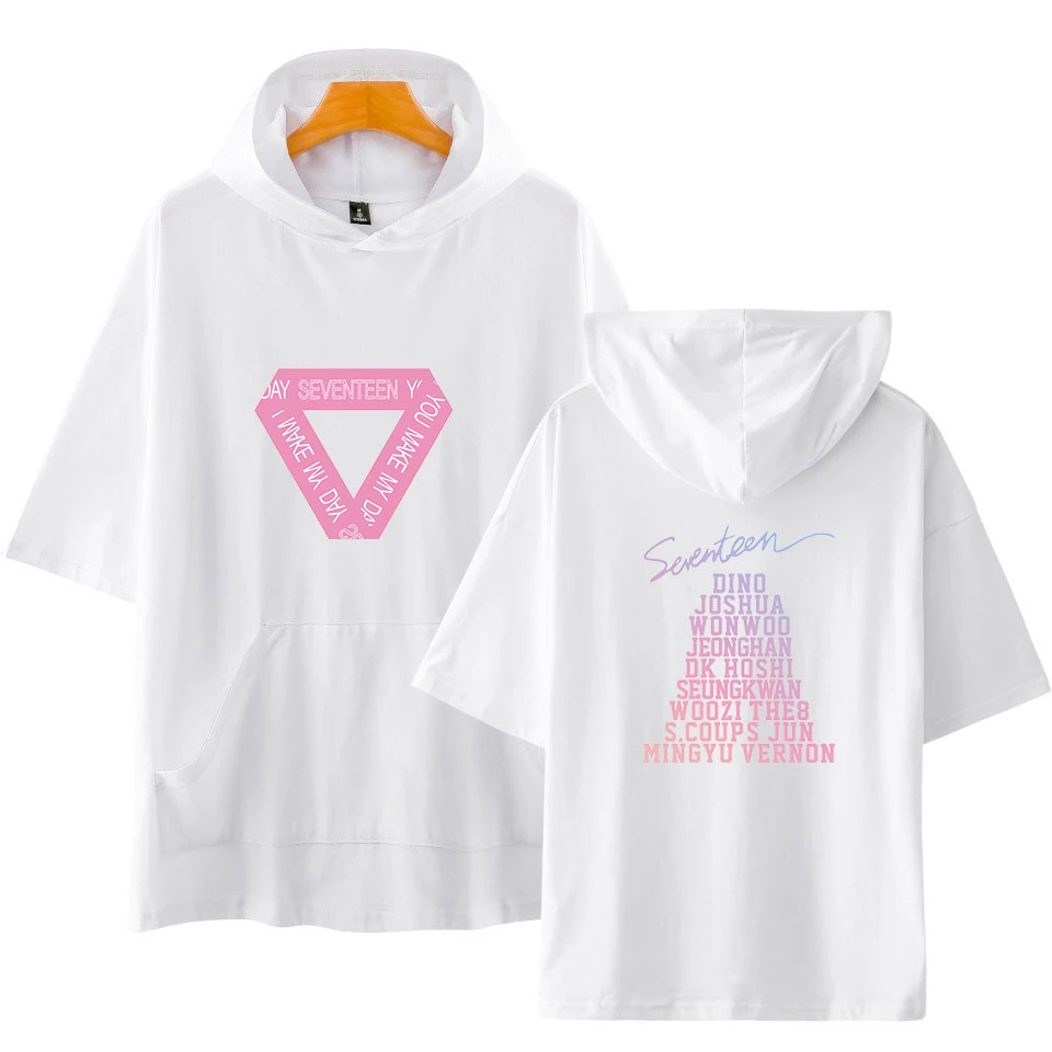 Мужские/женские летние футболки с капюшоном SEVENTEEN Кей-поп принтом коротким