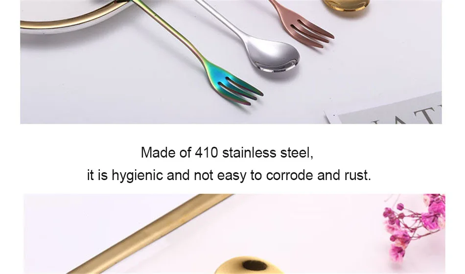 Creative Stainless Steel Fork Spoon Leaf Shape Handle Coffee Cake Dessert Ice Cream Forks Spoons Glossy Household Tableware 1pcs