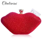 Привлекательные женские кошельки и сумочки с красными губами и кристаллами, Женский металлический Повседневный Кошелек для туалетных принадлежностей в стиле панк вечерние женский вечерний клатч на плечо