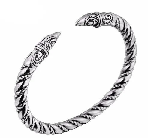 QIMING Dragon браслет, браслет Викинг Фенрир, языческий браслет, мужские ювелирные изделия, славянская голова волка, браслеты-манжеты для женщин, браслеты из серебра