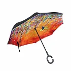 Красочные Колибри обратный зонтик двойной слой перевернутый зонтик дождя женщин сильные ветрозащитные флуоресцентные полосы Paraguas мужчин