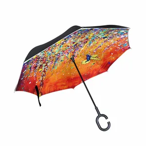 Красочные Колибри обратный зонтик двойной слой перевернутый зонтик дождя женщин сильные ветрозащитные флуоресцентные полосы Paraguas мужчин