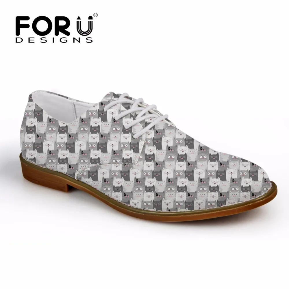 FORUDESIGNS Synthetic Oxford Shoes for Men Flats Cute Animal Cat Print Men Casual Leather Shoes Men's Business Dress Shoes Man