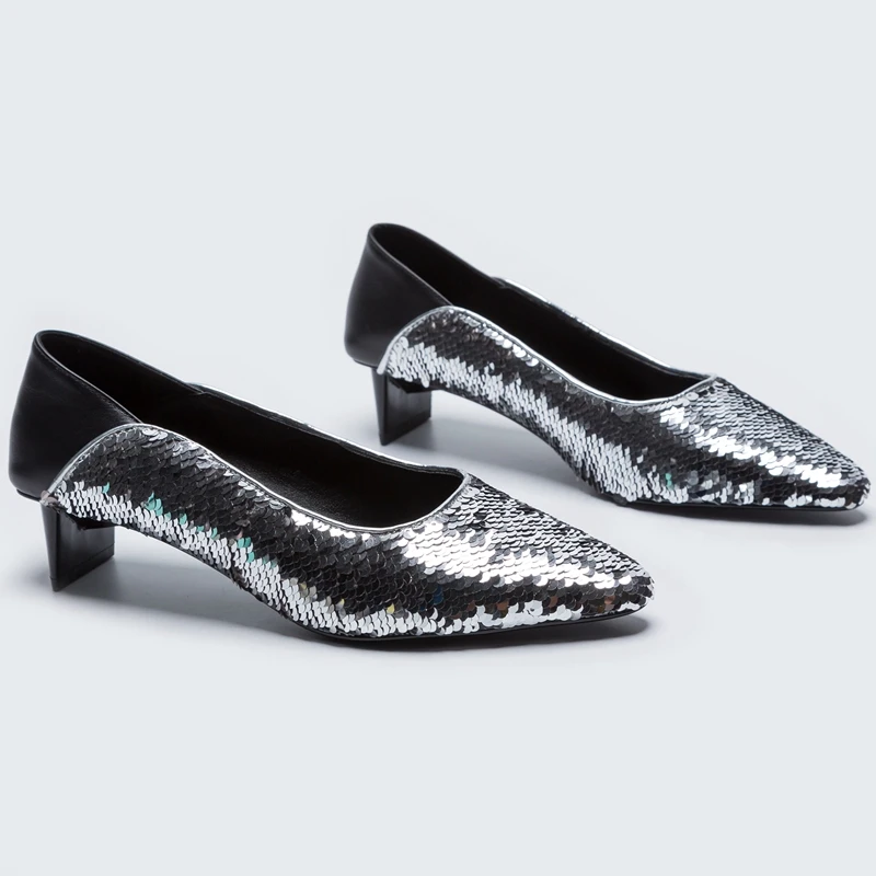 Enmayer 2020 Women Fashion Low Heel Pumps Sequined Cloth Pointed Toe Zapatos De Mujer Moda Vestir Size 34-39 LY442 | Обувь