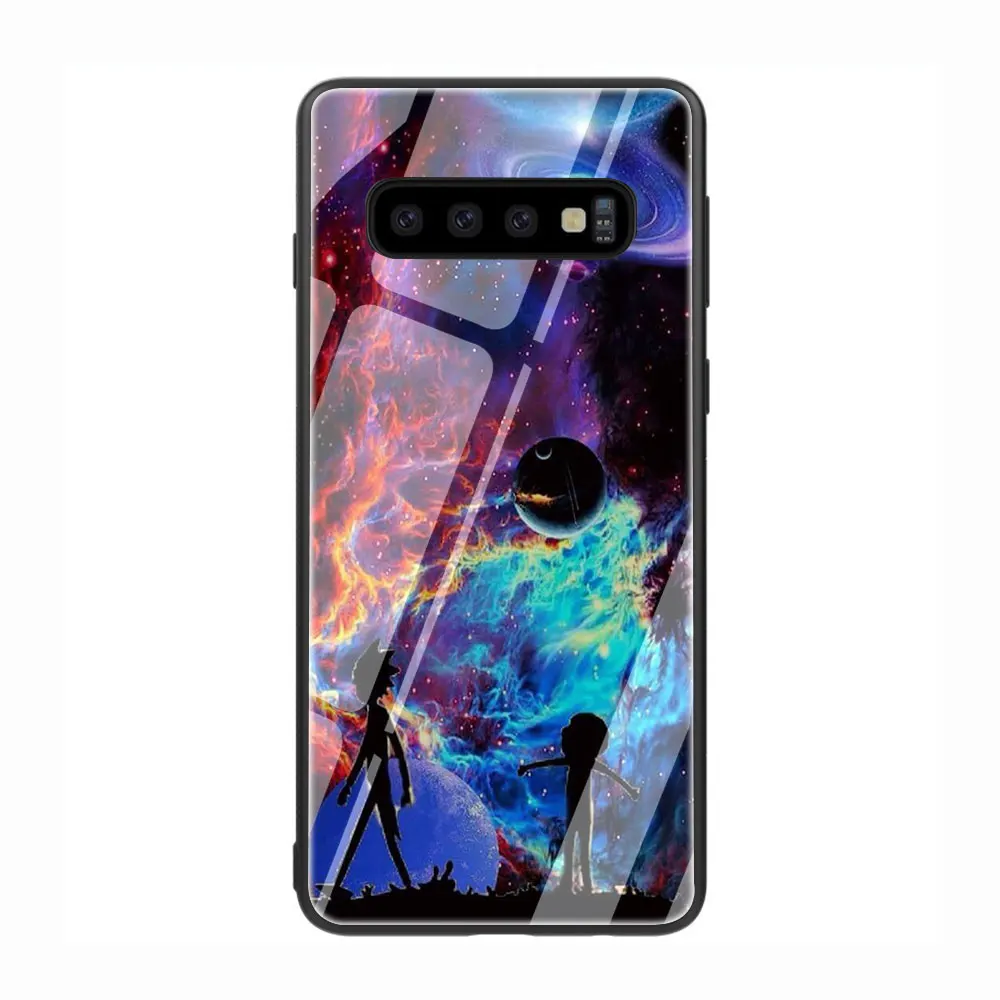 Рик и Морти забавные закаленное Стекло TPU черный чехол для Galaxy S7 край S8 S9 плюс S10 Note 8, 9, 10, A10 20 30 40 50 60 70