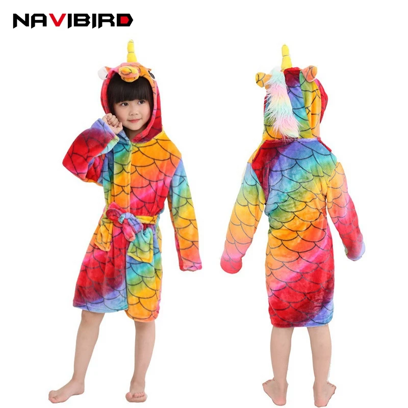 2018 зимние Единорог халат Детская одежда с длинным рукавом галстук бабочка кимоно