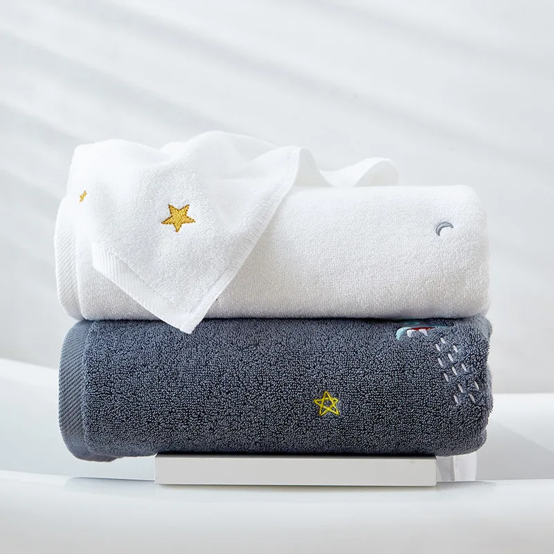 Летнее полотенце для мальчиков и девочек 100% хлопок белое серое со звездой 2