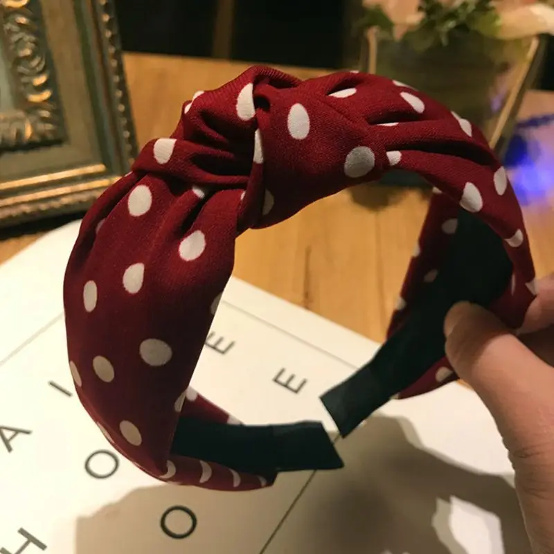 

Sell at a loss! 5 Colors Women Girls Casual Vintage Polka Dot Printed Headband Retro Twist Cross Knotted Wide Hair H