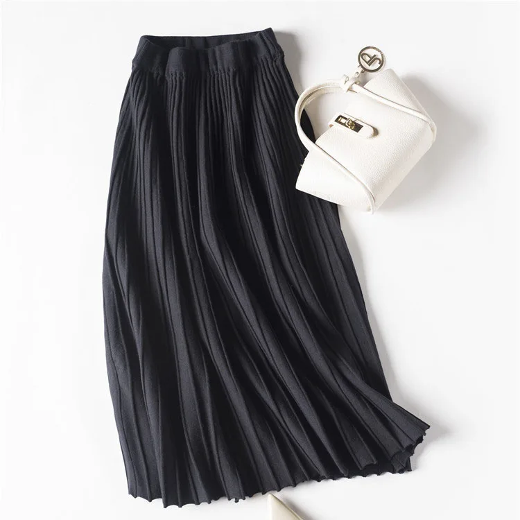 Зимняя юбка 2018 винтажная модная плиссированная женские элегантные трикотажные