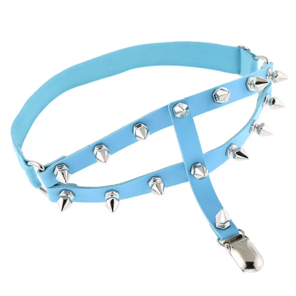light blue 1 шт., женские подвязки с шипами для ног, для девушек, сексуальные, кожаные, для ног, на ремешке, на бедрах, в стиле панк, шпильки, косплей, вечерние, raves, ювелирные изделия, регулируемые - Окраска металла: light blue