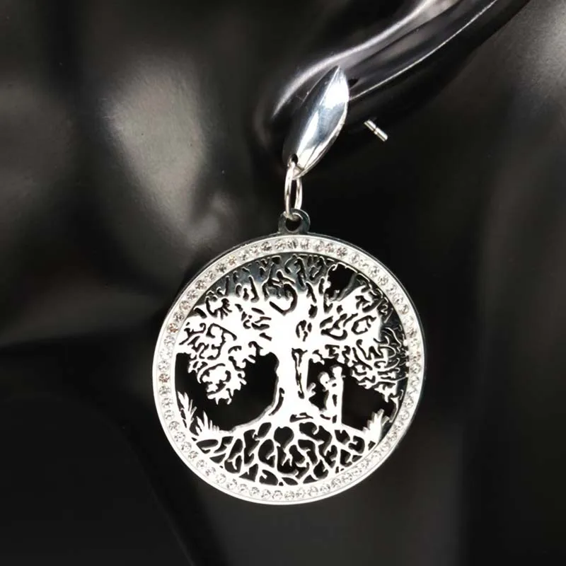 Женские серьги гвоздики из нержавеющей стали Tree of Life большие серебряные