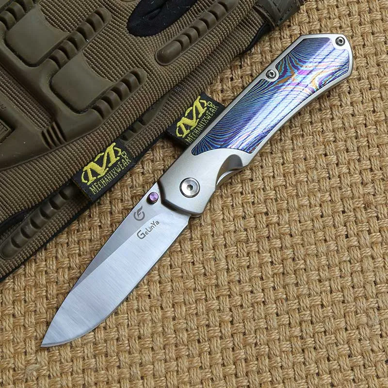 Titanium damascus FENGYELIN ноль сломать титановая ручка M390 лезвие шарикоподшипник складной нож Кемпинг Охота Открытый Ножи EDC инструмент - Цвет: Titanium damascus