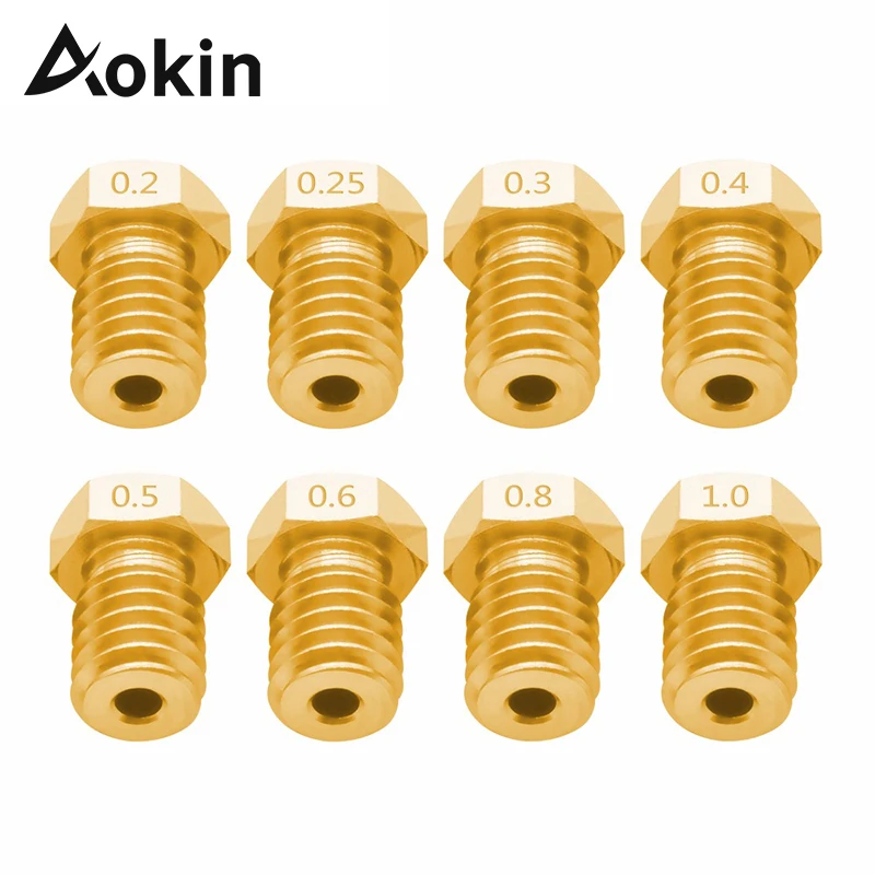 

Aokin Extruder Nozzle for 3D Printer for E3D V5 V6 M6 Threaded Nozzle 0.25 0.3 0.4 0.5 0.6 0.8 1.0mm for 1.75mm 3.0mm Filament