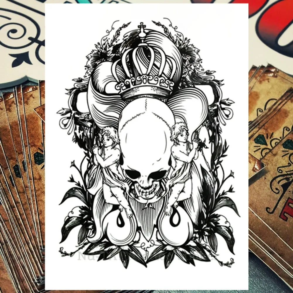 Nu TATY Skeleton King Временные татуировки боди арт флэш тату наклейка s 21*15 см