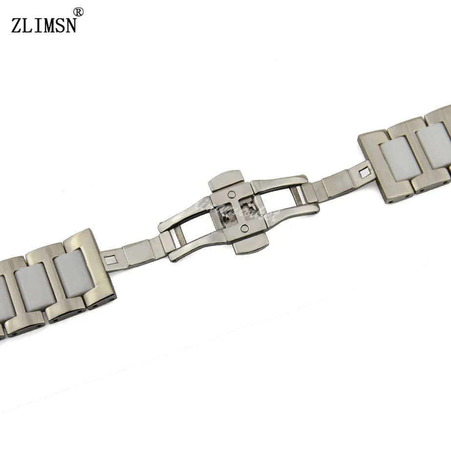 Ремешок ZLIMSN керамический для наручных часов черный белый браслет из нержавеющей