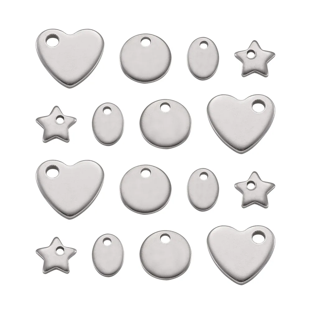 

304 Stainless Steel Blank Stamping Tag Beads Pendants Findings Round Star Heart Oval Charm of Jewelry Making 6~10 mm in diameter