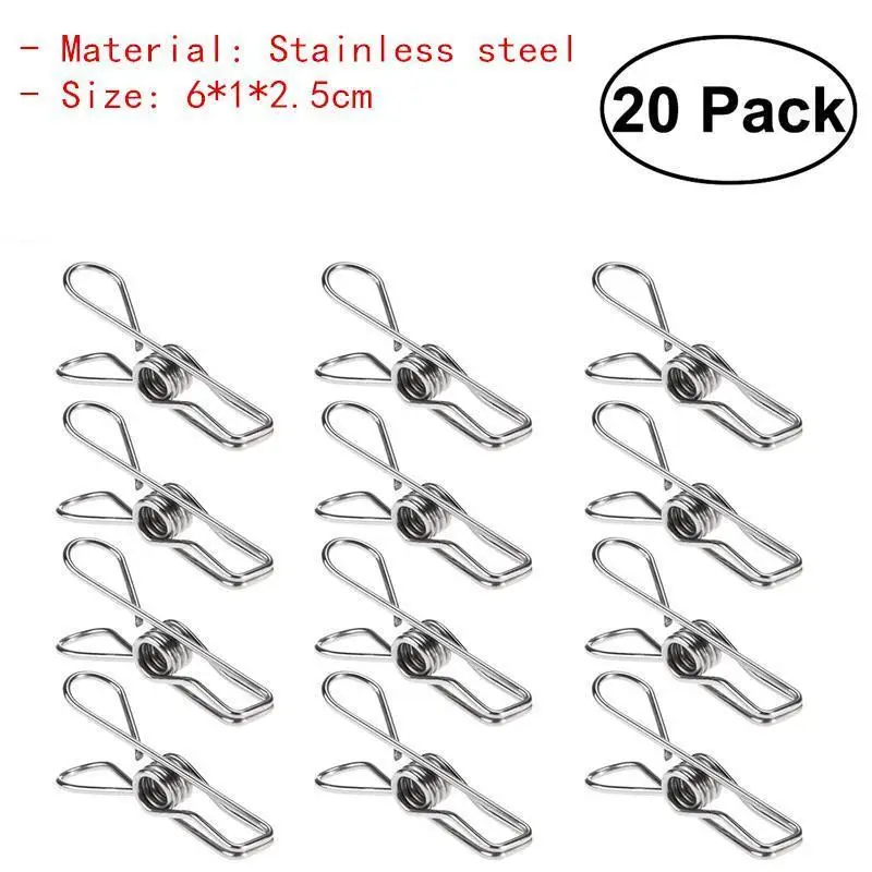 20pcs OUNONA из нержавеющей стали, вешалка для одежды, фото, бумаги, булавки, зажимы, бытовые зажимы, сушилка для белья, носки, зажимы, колышки - Цвет: 20pcs