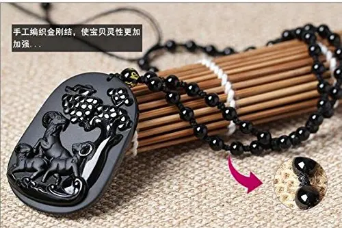 Koraba Fine Jewelry Hand Carved Natural Obsidian Eye Pendant Wishful Three Sheep Necklace Free Shipping | Украшения и аксессуары