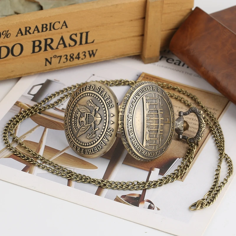 Часы кварцевые карманные для мужчин и женщин наручные часы с печатью президента