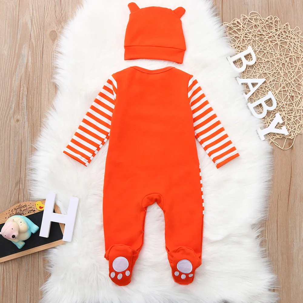 Комбинезон в полоску с рисунком лисы для новорожденных мальчиков и девочек +