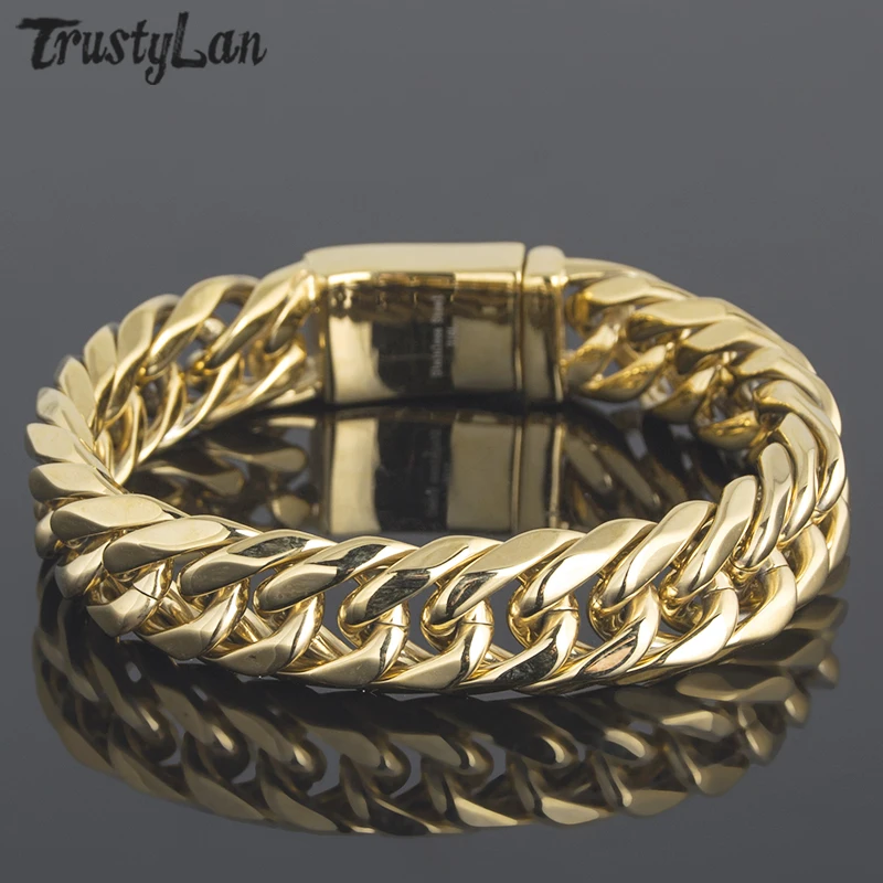 TrustyLan толстый скрученный золотистый браслет цепочка для мужчин 16 мм Ширина 8 6