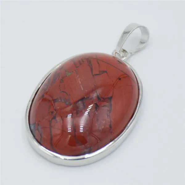 Red Jasper Stone Простой Овальный посеребренный пурпурные аметисты розовый кварцевый кристалл лазурит натуральный камень кулон для ожерелья модные украшения - Окраска металла: Red Jasper Stone