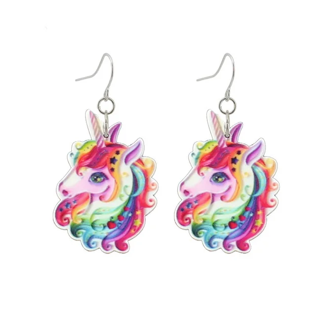 Earring Модный подарок для девочек, ювелирное изделие, маленькая серьга с единорогом, подвеска 40 см, короткая цепочка, ожерелье,, Xma подарок KS02 - Окраска металла: Earring
