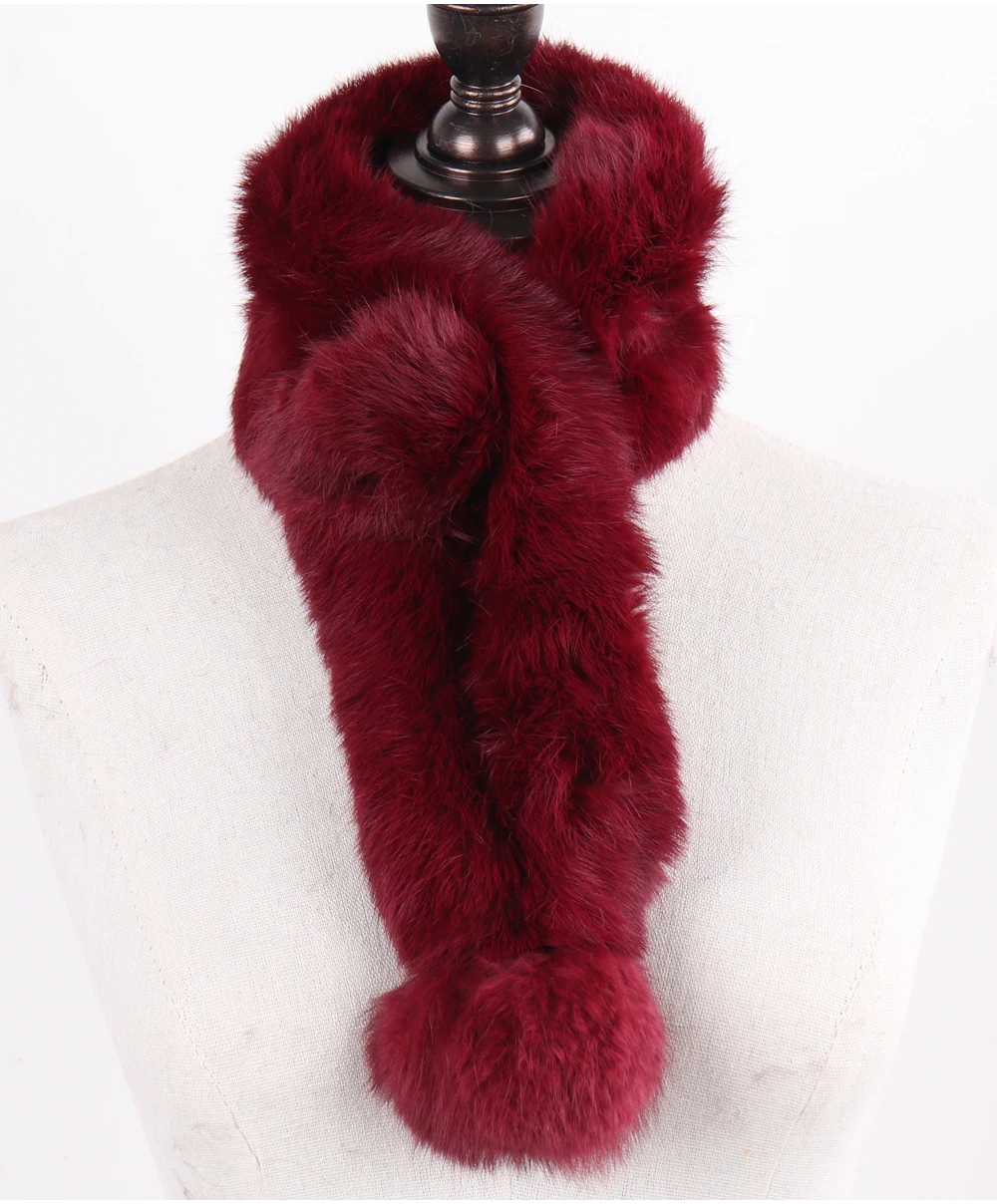 New Lady Real Natural Rabbit Fur Scarf Women Winter Fashion Knitted Rabbit Fur Muffler Natural Soft Warm Real Rabbit Fur Scarves