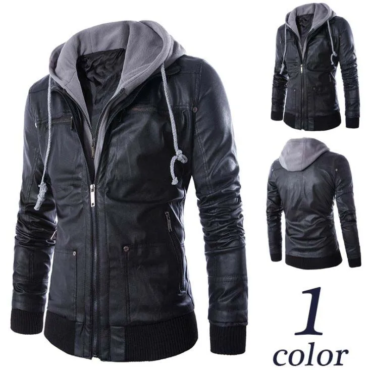 

Hot style in Europe and America fashion, cultivate one's morality even cap off two men locomotive leather coat