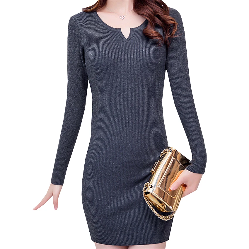 Женское трикотажное платье-свитер с длинным рукавом | Женская одежда