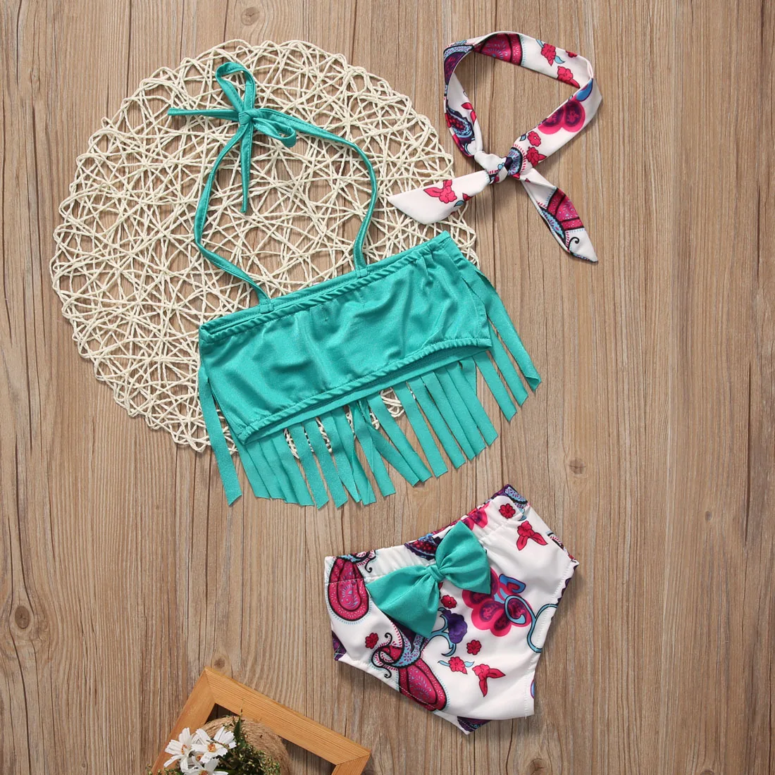 2018 детский танкини для маленьких девочек бикини синие топы с кисточками шорты