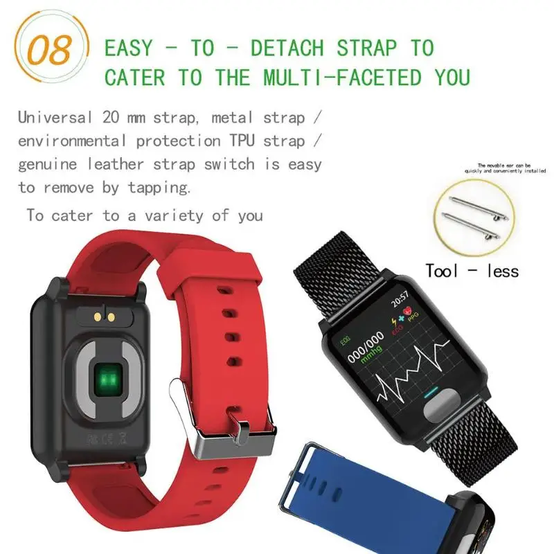 E04 Smart Watch Band Fitness Tracker ECG/PPG Blood Pressure Heart Rate Monitor Waterproof Watches for IOS Android Phone | Электроника