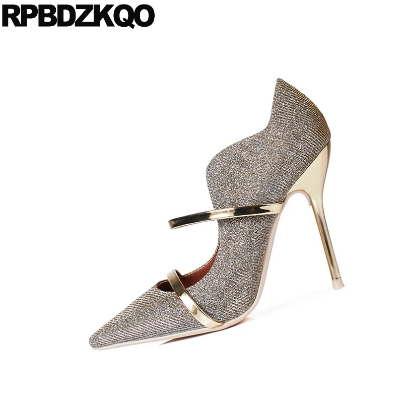 Wedding Pumps Gold Glitter Heels Size 33 Gun Color Plus 10 42 Pointed Toe Black Thin 2021 Dress Bride 11 43 4 34 Shoes 3 Inch | Обувь