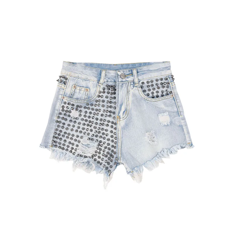Новые сексуальные джинсовые шорты женские модные заклепки рваные с высокой