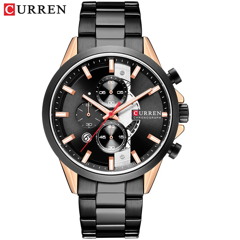 black rose CURREN Модные дизайнерские часы для мужчин Роскошные Брендовые мужские Часы повседневные спортивные наручные часы с хронографом часы из нержавеющей стали - Цвет: black rose