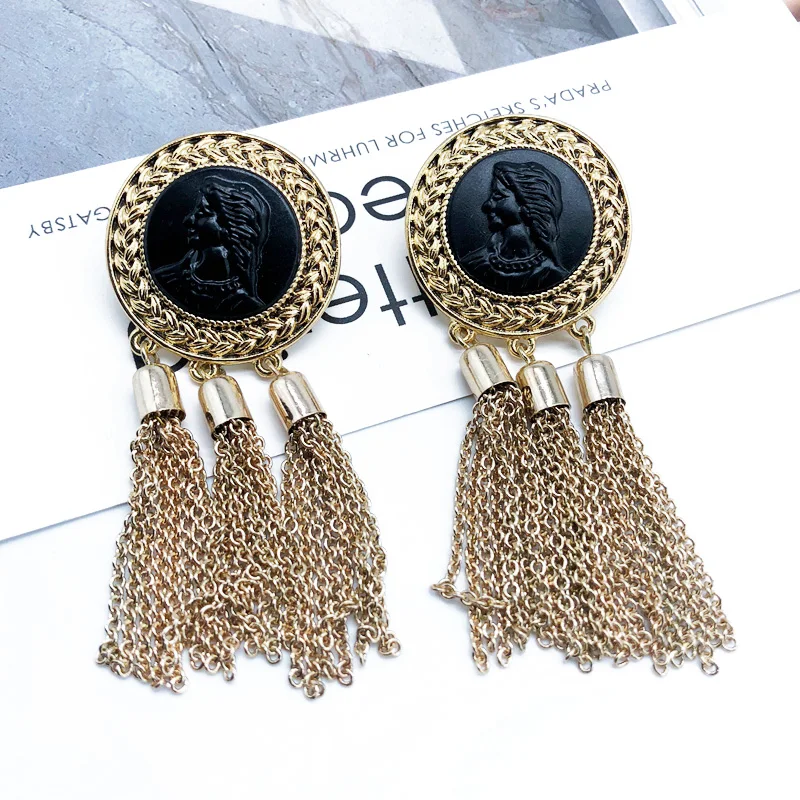 

Geometric Tassel Chain Black Resin Popular Earrings Statement Vintage Jewelry