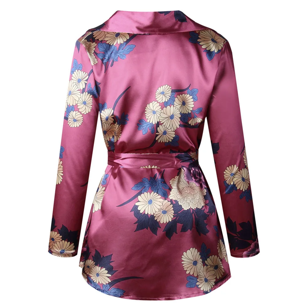 

Womens Floral Print Satin Silk V-Neck T-Shirt Loose Blouse Ladies Dress Ladies Sexy Casual Clubwear Female vestidos 2019 F35